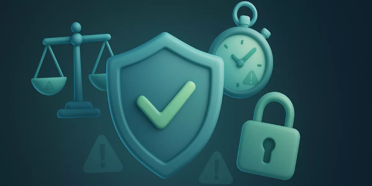 Juego responsable: escudo protector con reloj, balanza y candado simbolizando límites y autocontrol