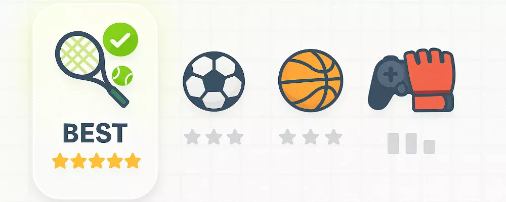 Comparativa visual de mejores deportes para apuestas en vivo: tenis, fútbol, baloncesto, eSports y MMA