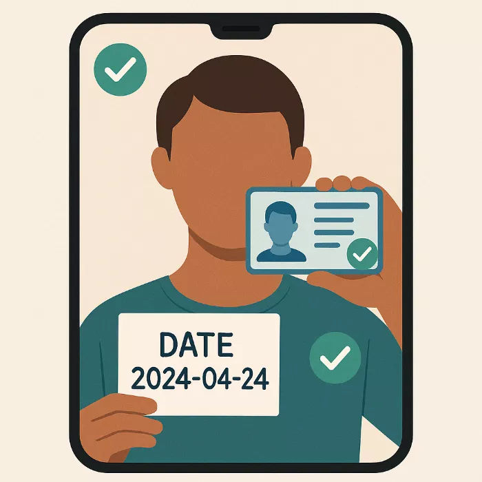 Guía visual de cómo hacer correctamente una selfie de verificación con documento de identidad