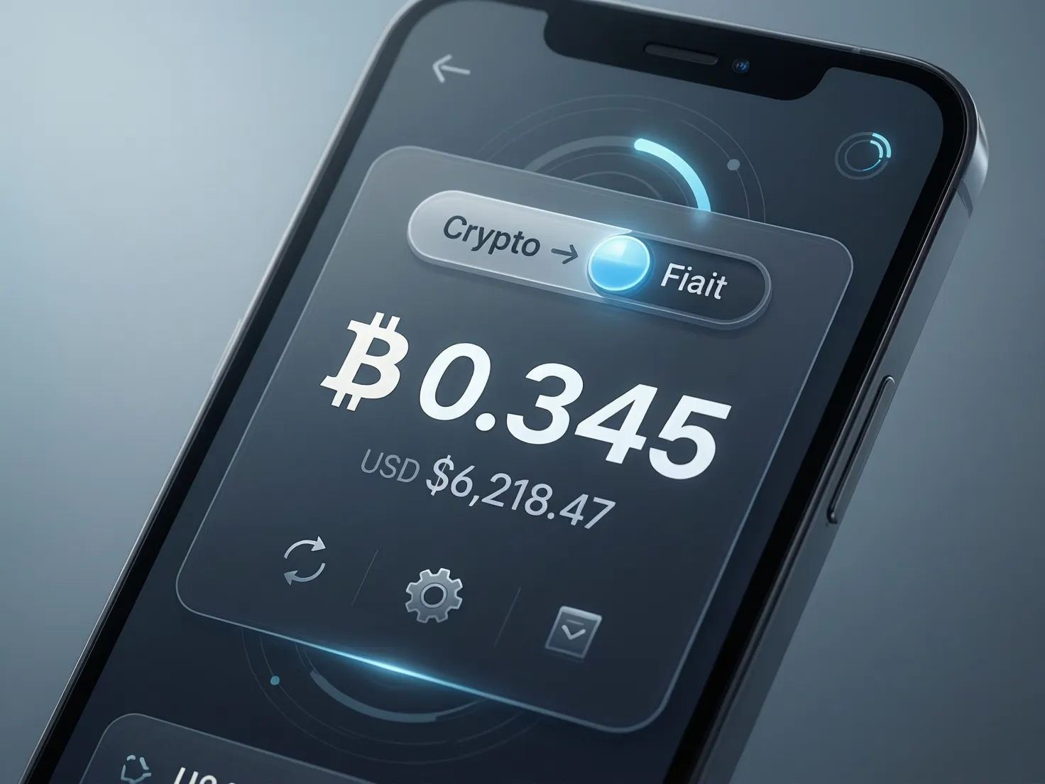 Interfaz de billetera mostrando balance en moneda local y criptomonedas