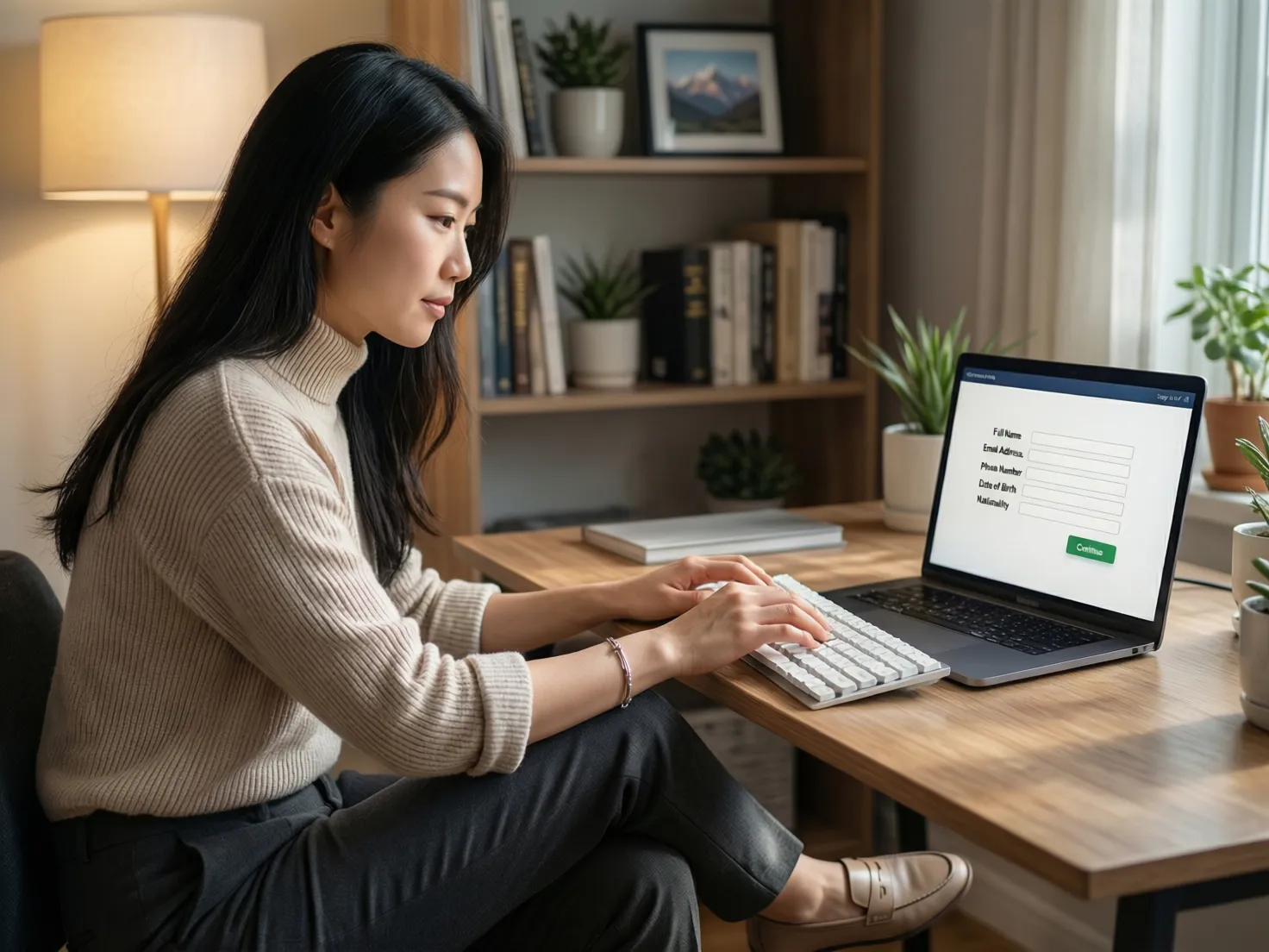 Persona completando formulario de registro con datos personales en laptop