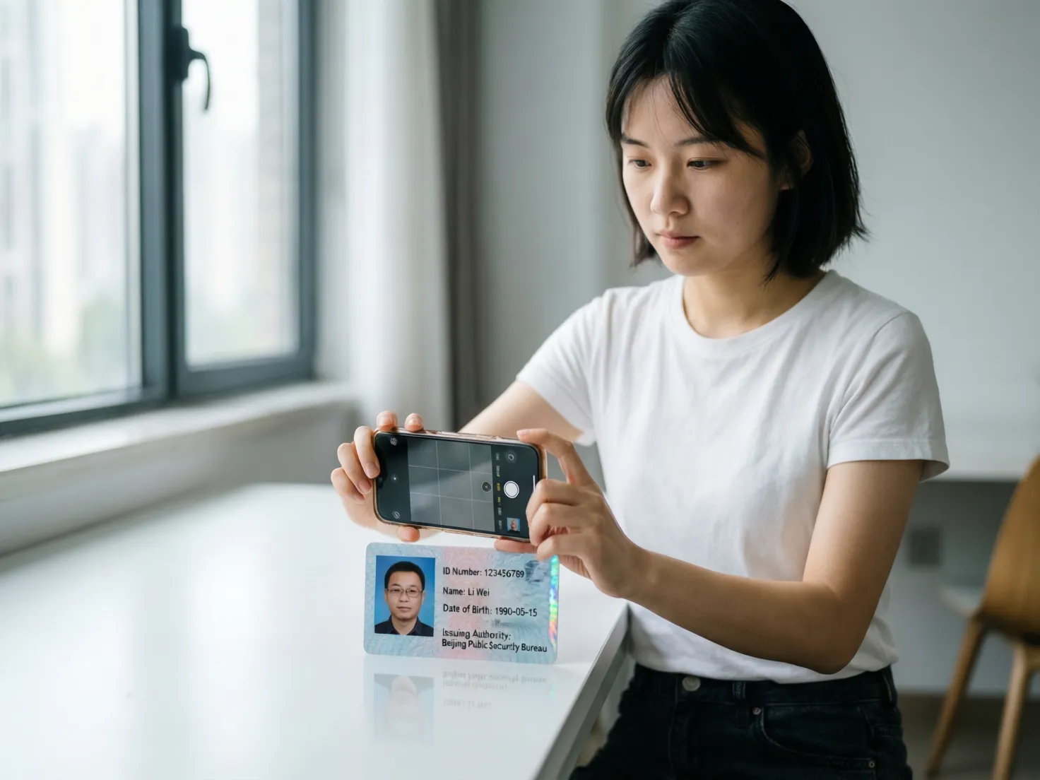 Persona fotografiando documento con buena iluminación natural para verificación