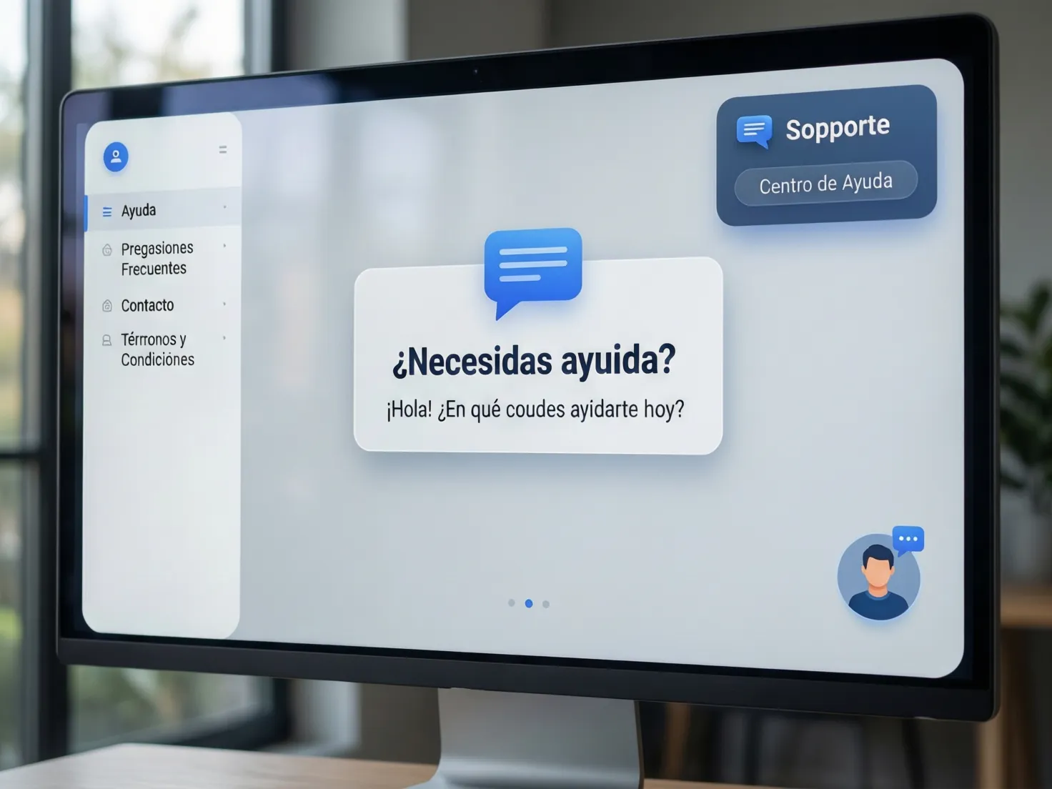 Interfaz de plataforma en español con opciones de soporte visibles