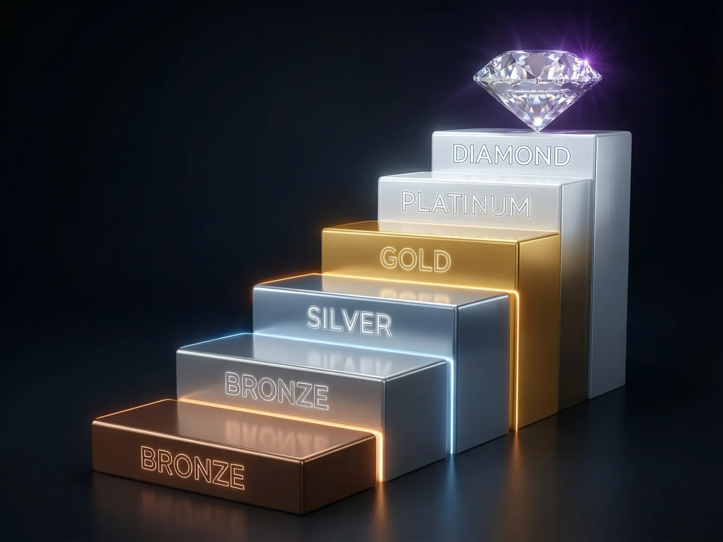 Diagrama visual de progresión de niveles VIP desde Bronze hasta Diamond