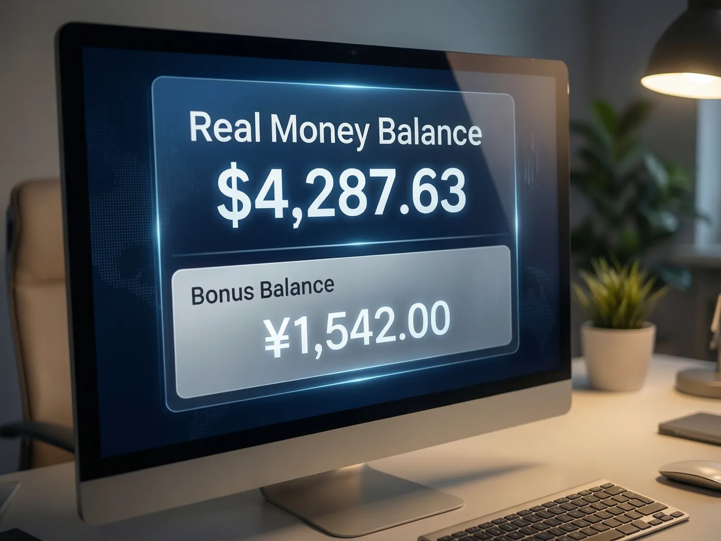 Pantalla de billetera digital mostrando saldo disponible y saldo de bono por separado