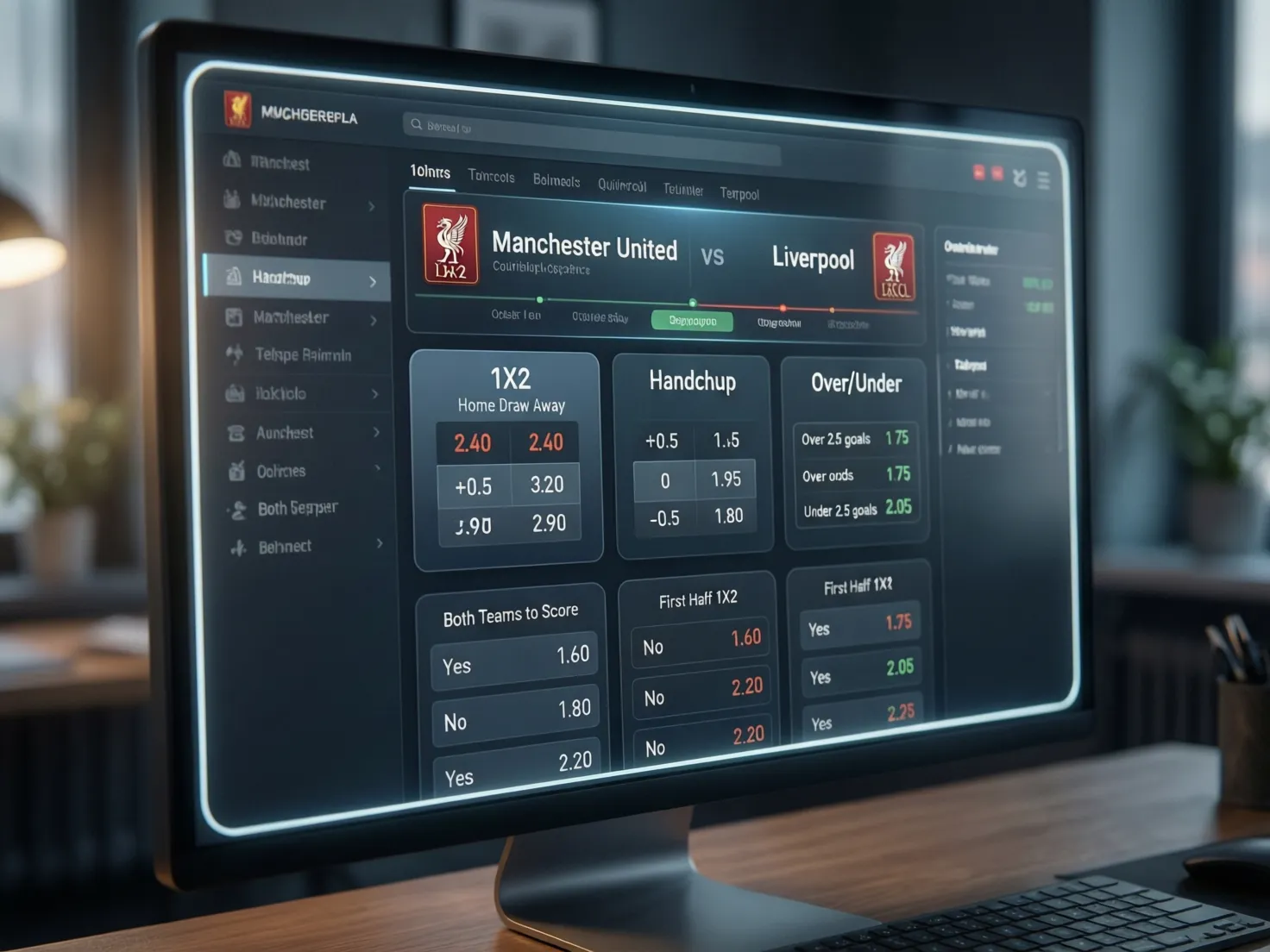 Pantalla mostrando diferentes opciones de apuesta 1X2 y hándicap con cuotas visibles